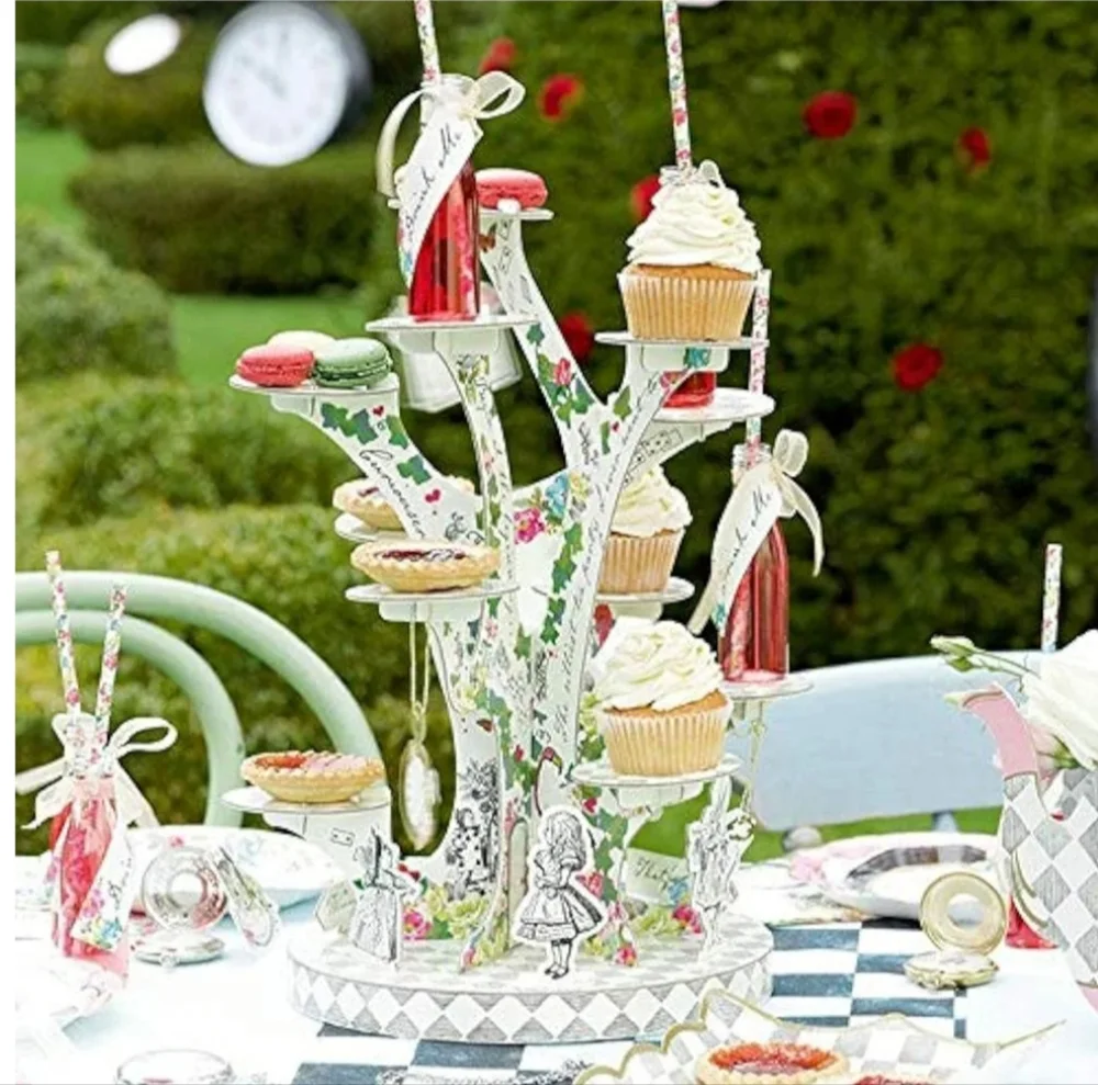 Alice in Wonderland Themed Dessert Stand - White Floral
